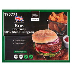 Chef's Larder Premium 6oz Gourmet 90% Steak Burgers 5.1kg - Honesty Sales U.K