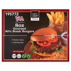 Chef's Larder Premium 8oz Gourmet 90% Steak Burgers 5.45kg - Honesty Sales U.K