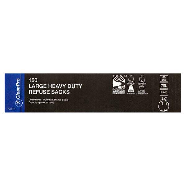 CleanPro 150 Large Heavy Duty Refuse Sacks Black 75L - Honesty Sales U.K