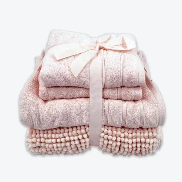 Coordinated Bobble Bath Mat & Towel Set - 4 Pack (Blush) - Honesty Sales U.K