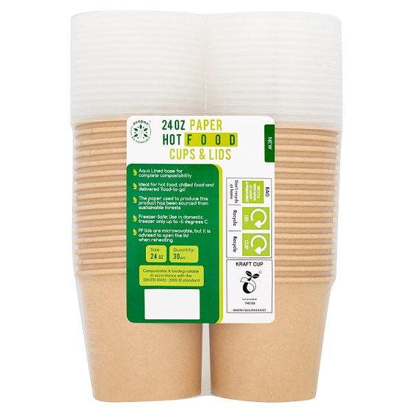 Ecopac 30 Paper Hot Food Cups & Lids 24oz - Honesty Sales U.K