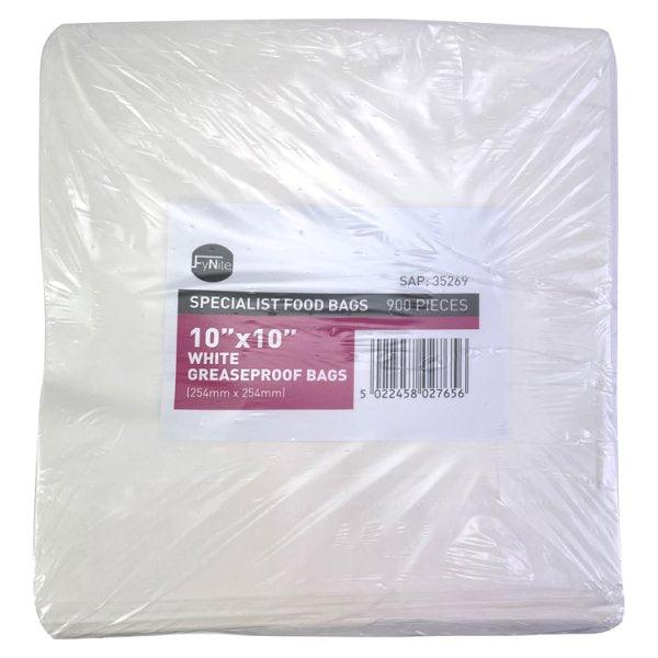 FyNite 10" x 10" White Greaseproof Bags 900 Pieces 254mm x 254mm - Honesty Sales U.K
