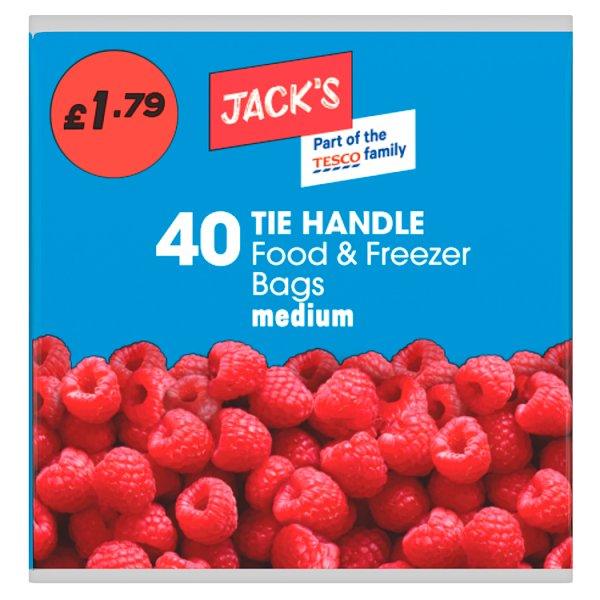 Jack's 40 Tie Handle Food & Freezer Bags Medium - 40pk - Honesty Sales U.K