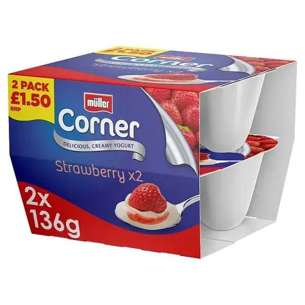 Müller Corner Strawberry 2 x 136 (272g) - Case of 3 - Honesty Sales U.K