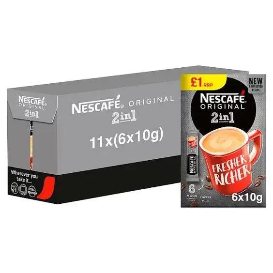 Nescafe Original 2in1 Instant Coffee, 6 sachets x 10g (Case of 11) - Honesty Sales U.K