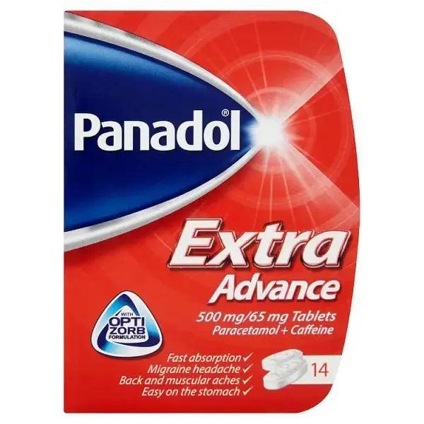 Panadol Paracetamol Caffeine Pain Relief Tablets 500mg-65mg Extra Advance 14s (Case of 12) - Honesty Sales U.K