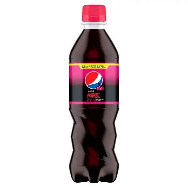 Pepsi Max Cherry No Sugar Cola Bottle PMP 500ml (Case of 12) - Honesty Sales U.K