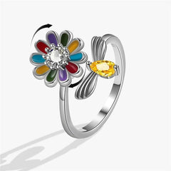 Exquisite Spinning Sunflower Bee Anxiety Ring For Women Adjustable Fidget Spinner Rings Wedding Jewelry Summer Design Anillos - Honesty Sales U.K