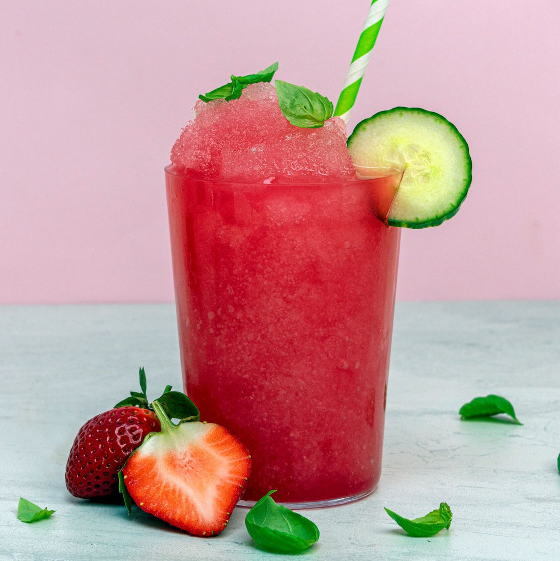 Strawberry, Basil and Cucumber Blended Cooler