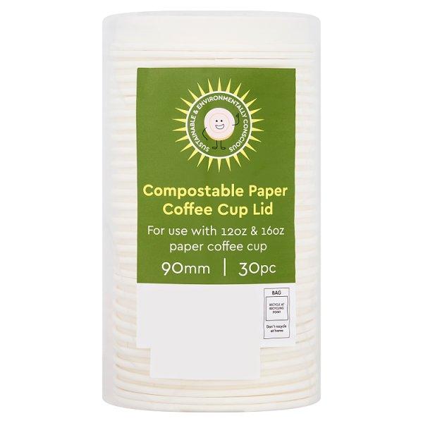 30 Compostable Paper Coffee Cup Lid 90mm - Honesty Sales U.K