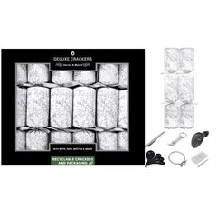6 x 13.5" Deluxe Silver Glitter Leaf Crackers - Honesty Sales U.K
