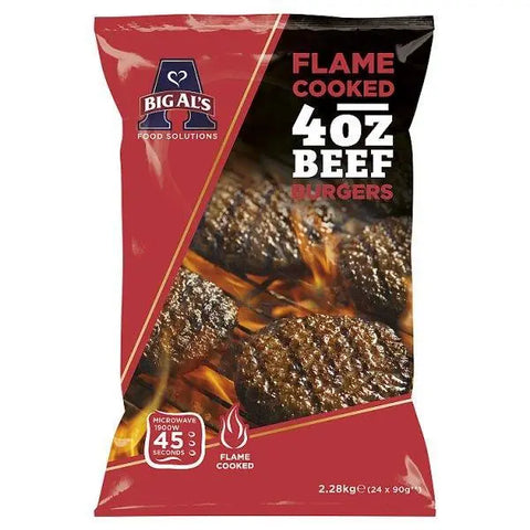 Big Al's Flame Cooked 4oz Beef Burgers 2.16kg - Honesty Sales U.K