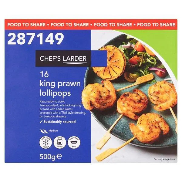 Chef's Larder 16 King Prawn Lollipops 500g - Honesty Sales U.K