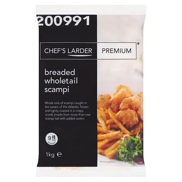 Chef's Larder Premium Breaded Wholetail Scampi 1kg - Honesty Sales U.K