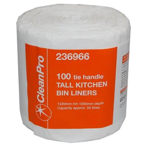 CleanPro 100 Tie Handle Tall Kitchen Bin Liners - Honesty Sales U.K