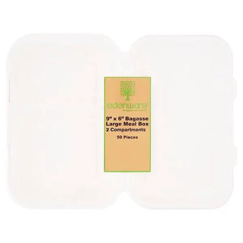 Edenware 9'' x 6" Bagasse Large Meal Box 50 Pieces - Honesty Sales U.K