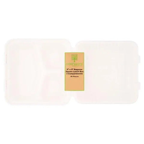 Edenware 9" x 9" Bagasse Square Lunch Box 50 Pieces - Honesty Sales U.K