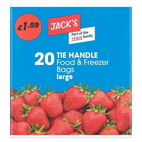 Jack's 20 Tie Handle Food & Freezer Bags Large - 20pk - Honesty Sales U.K