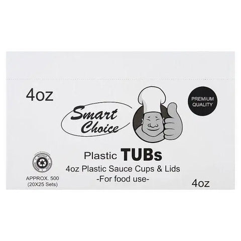 Smart Choice Plastic Tubs 4oz Plastic Sauce Cups & Lids - Sets of 25 - Honesty Sales U.K