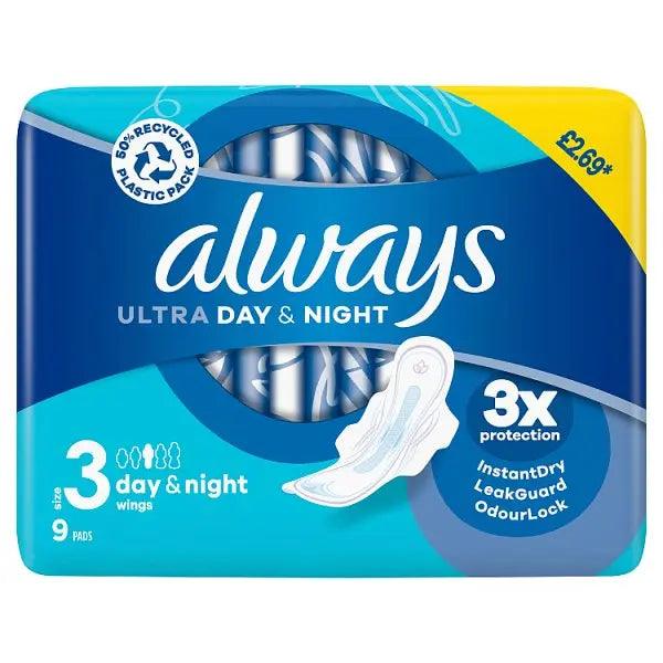 Always Ultra Day & Night Pads (S3) Wings x 36 [PM £2.69 ] (Case of 28) - Honesty Sales U.K