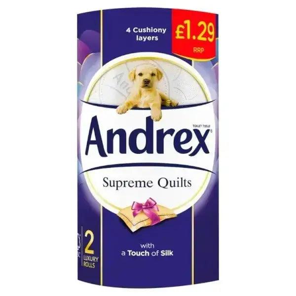 Andrex Supreme Quilts Toilet Roll Tissue 160sc 2 Rolls 12 Packs PMP - Honesty Sales U.K