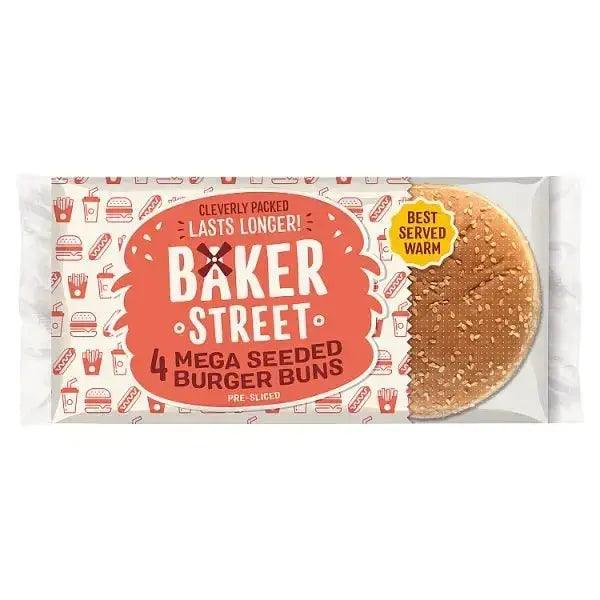 Baker Street 4 Mega Seeded Burger Buns Pre-Sliced - Honesty Sales U.K