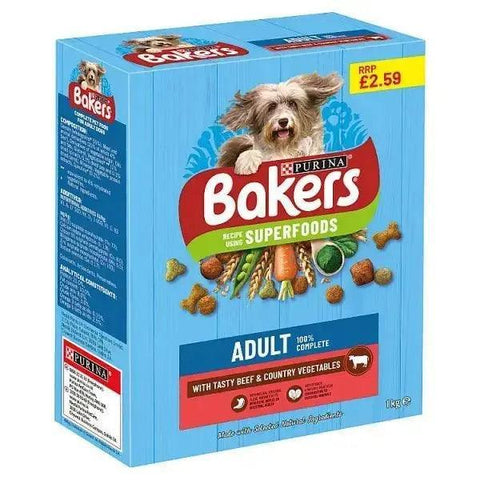 BAKERS Adult Beef with Vegetables Dry Dog Food 1kg PMP (Case of 5) - Honesty Sales U.K