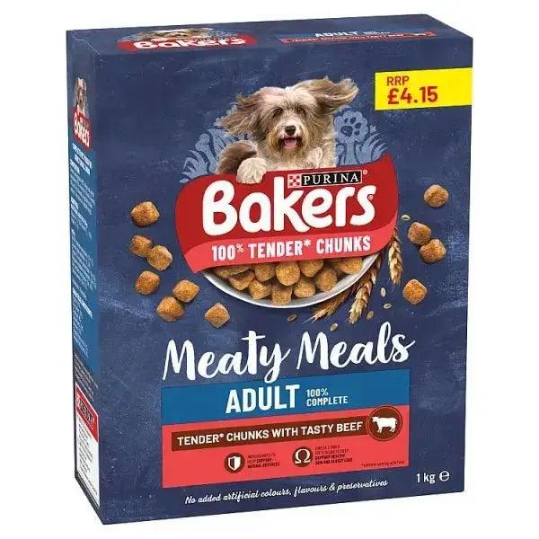 BAKERS Meaty Meals Adult Beef Dry Dog Food 1kg (Case of 5) - Honesty Sales U.K