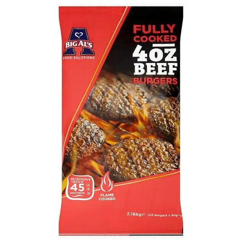 Big Al's Fully Cooked 4oz Beef Burgers 24 x 90g (2.16kg) - Honesty Sales U.K