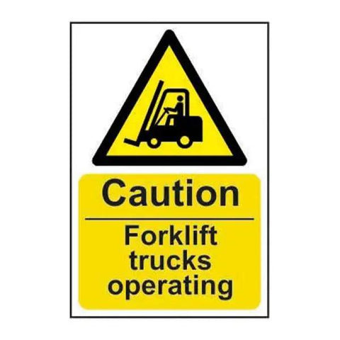 Caution Fork Lift Trucks Operating, 1.2mm Recyclable Polypropylene, W400mm x H600mm Honesty Sales U.K