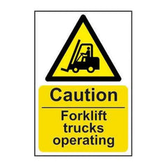 Caution Fork Lift Trucks Operating, 1.2mm Recyclable Polypropylene, W400mm x H600mm Honesty Sales U.K