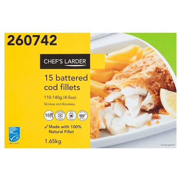 Chef's Larder 15 Battered Cod Fillets 1.65kg - Honesty Sales U.K