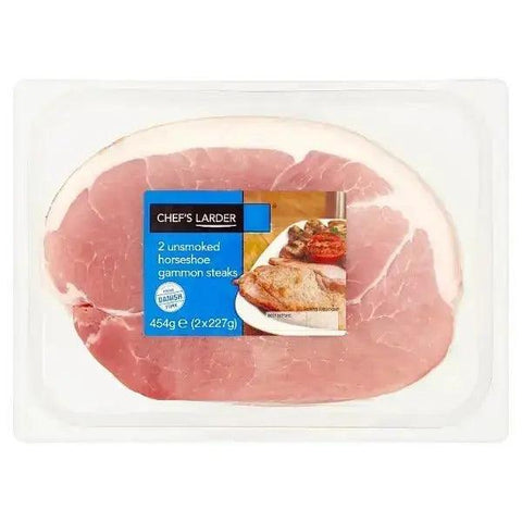 Chef's Larder 2 Unsmoked Horseshoe Gammon Steaks 2 x 227g (454g) - Honesty Sales U.K