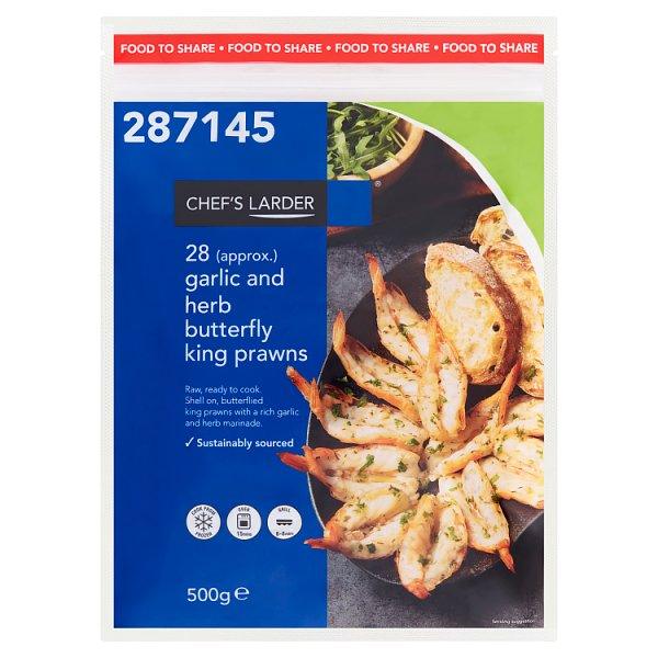 Chef's Larder 28 (approx.) Garlic and Herb Butterfly King Prawns 500g - Honesty Sales U.K