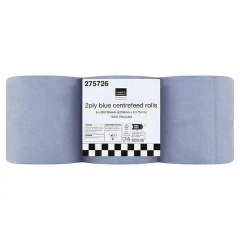 Chefs Essentials 2Ply Blue Centrefeed 6 Pack Rolls - Honesty Sales U.K