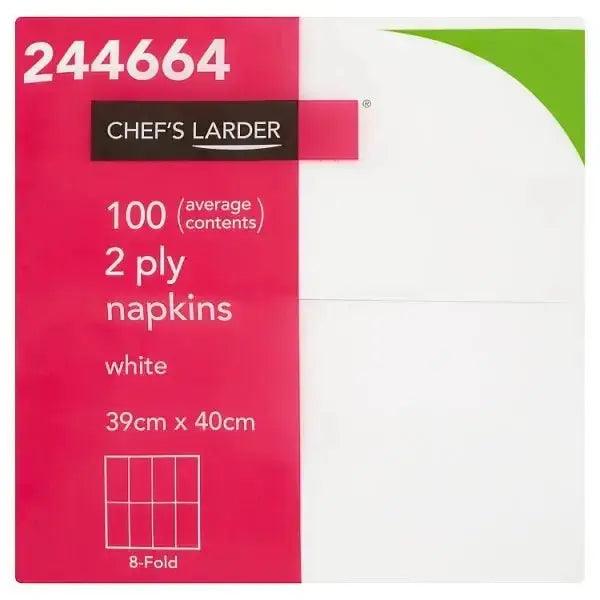 Chefs Larder 100 Napkins White 2 Ply - Honesty Sales U.K