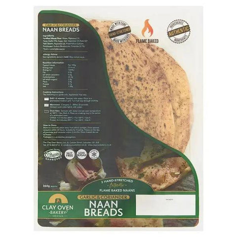 Clay Oven Bakery Garlic & Coriander Naan Breads 360g - Honesty Sales U.K