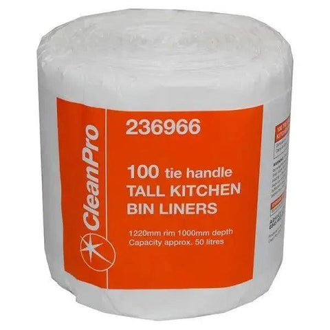 Clean Pro 100 Tie Handle Tall Kitchen Bin Liners (Case of 4) - Honesty Sales U.K