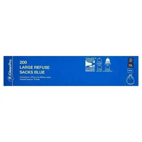 Clean Pro 200 Large Refuse Sacks Blue 75L - Honesty Sales U.K