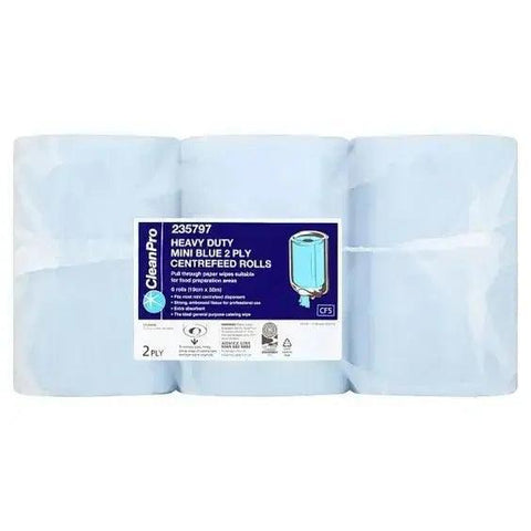 Clean Pro 6 Heavy Duty Mini Blue Centrefeed Rolls 2 Ply - Honesty Sales U.K