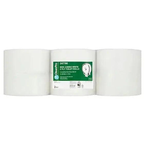 Clean Pro Mini Jumbo White 2 Ply 12 Toilet Rolls - Honesty Sales U.K