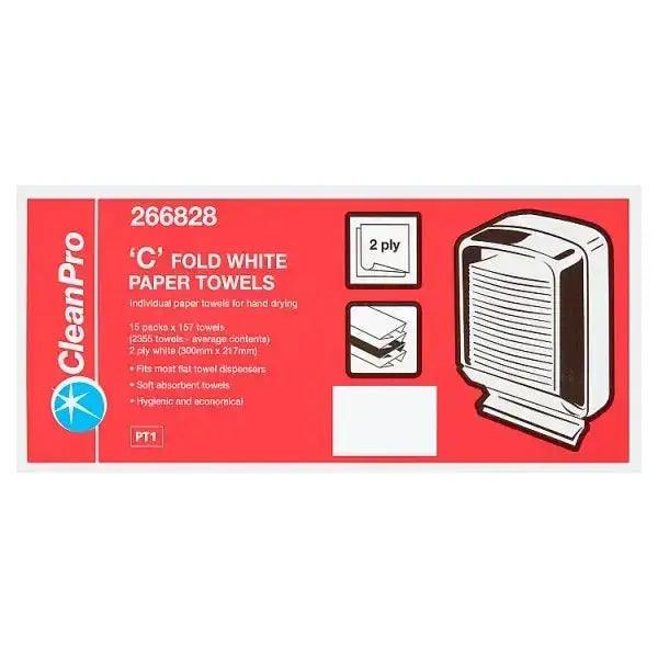 CleanPro C Fold White Paper Towels 2 Ply 15 Packs x 157 Towels - Honesty Sales U.K