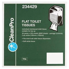 CleanPro Flat Toilet Tissues White 2 Ply 36 Packs 250 Sheets - Honesty Sales U.K