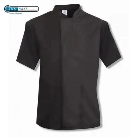 Coolmax Chefs Jacket Short Sleeve Black - White - Honesty Sales U.K