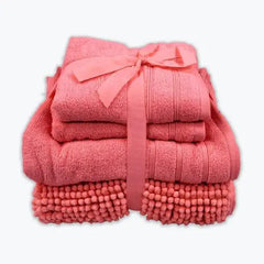 Coordinated Bobble Bath Mat & Towel Set - 4 Pack (Rose Pink) - Honesty Sales U.K
