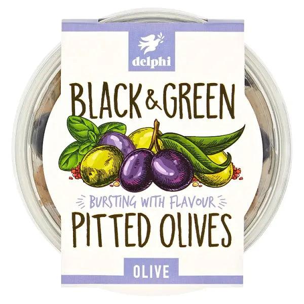 Delphi Black & Green Pitted Olives Olive 160g - Honesty Sales U.K
