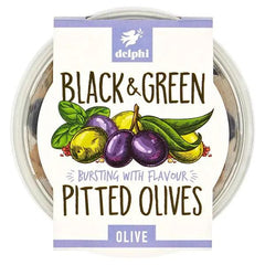 Delphi Black & Green Pitted Olives Olive 160g - Honesty Sales U.K
