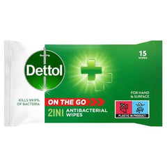 Dettol On the Go 2in1 Hand and Surface Antibacterial Wipes , 15 Wipes (Case of 9) - Honesty Sales U.K