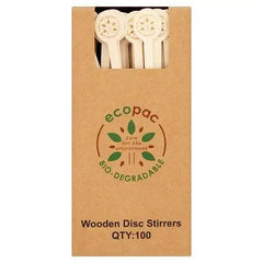Ecopac 100 Wooden Disc Stirrers: Eco-Conscious and Convenient Solution for Mixing Beverages - Honesty Sales U.K