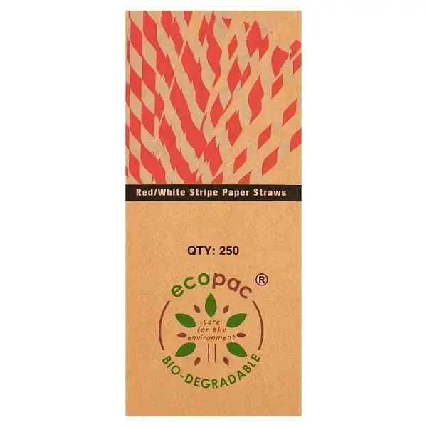 Ecopac Red/White Stripe Paper Straws: Sustainable and Stylish Choice for Enjoying Drinks - Honesty Sales U.K